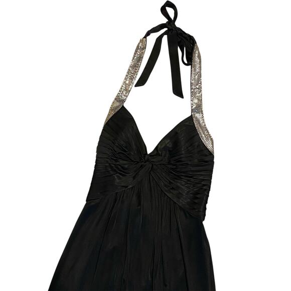 Y2K BCBGMAXAZRIA Halter Mini Dress XS Black Silver Chainmail Cocktail Party LBD - Picture 6 of 11